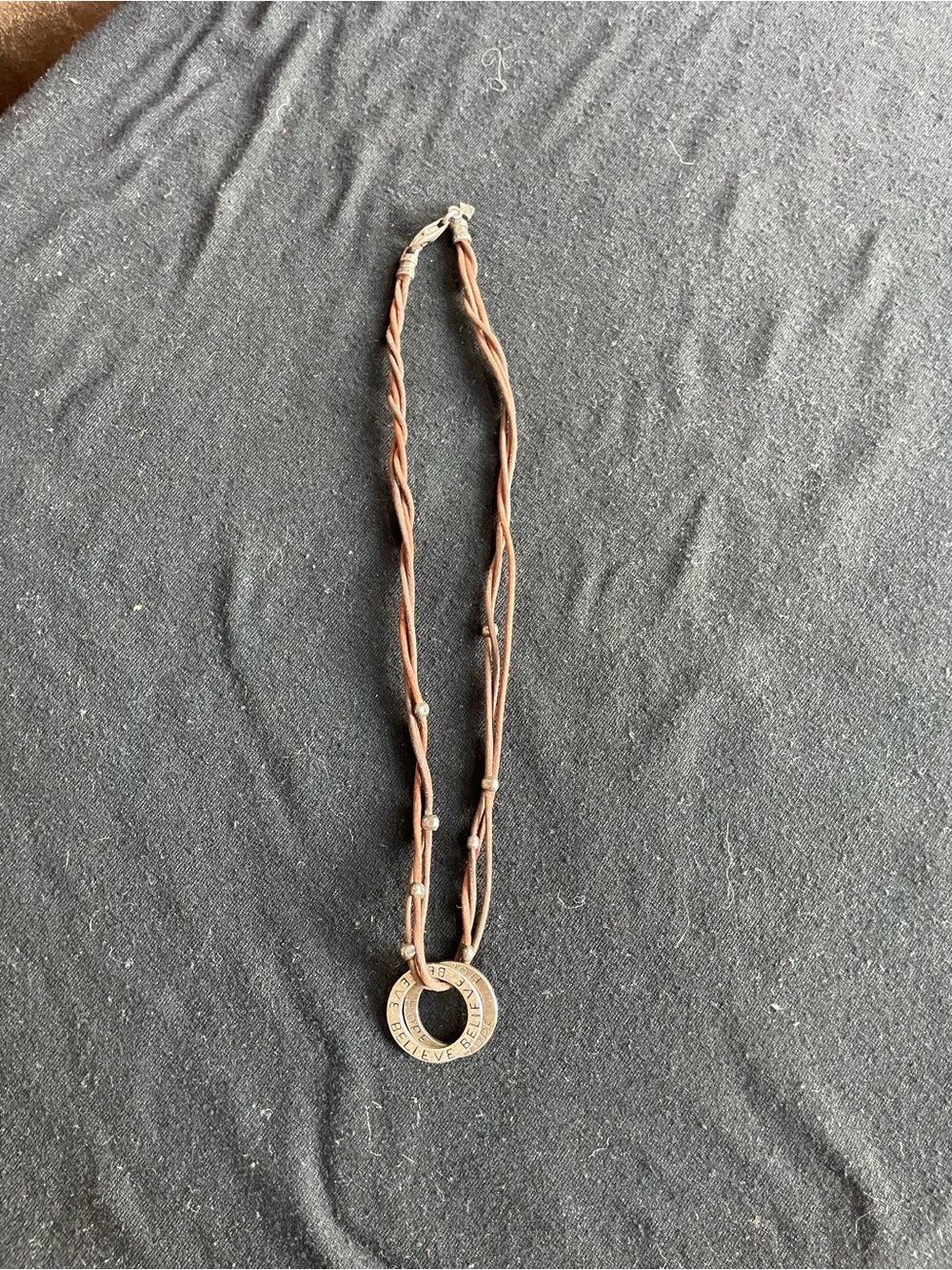 Brown Cord Necklace with Circular Pendant - Unbranded